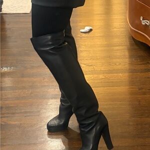 Chanel leather Black Over-the-Knee Women's Boots size 37/7